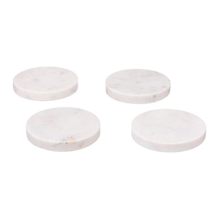Juego de 4 posavasos de mármol blanco 10 cm diám.
