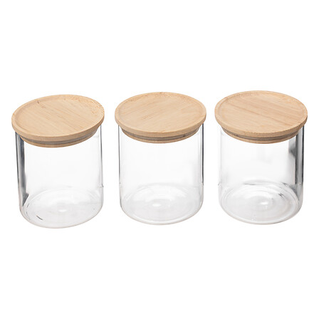Juego de 3 tarros de cristal y madera Hermet