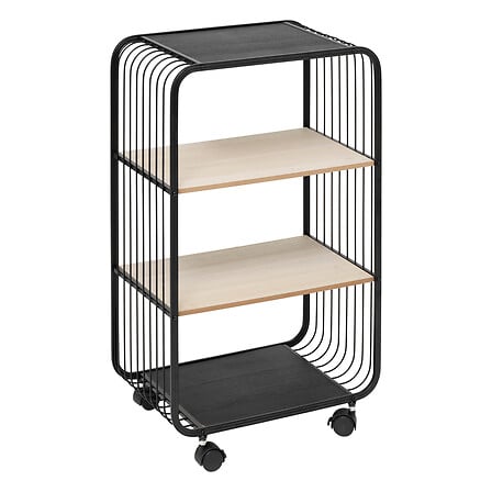 Estante con ruedas 3 niveles metal y madera negra