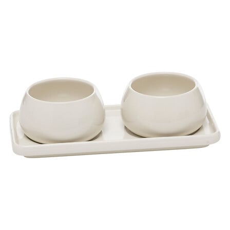 Set de aperitivos Nora 3 piezas bandeja rectangular cerámica blanca