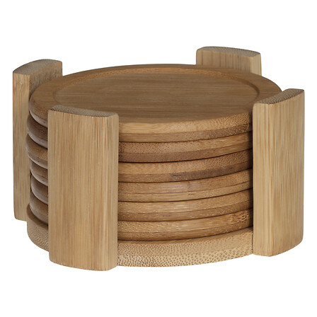 Juego de 6 posavasos de 10 cm diám. con soporte de bambú