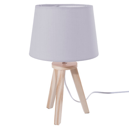 Lámpara trípode madera gris, 30 cm de alto