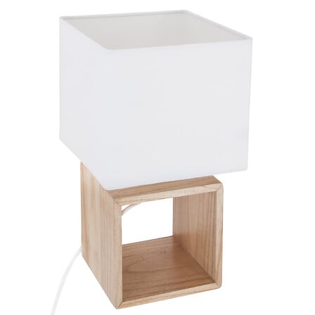 Lámpara cuadrada Pojo madera blanca, 32 cm de alto