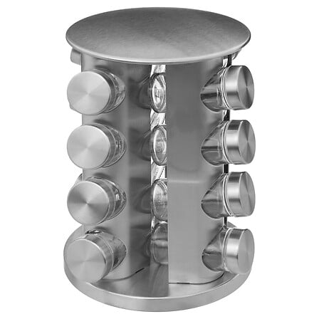 Soporte giratorio de acero inoxidable con 16 botes de especias de cristal
