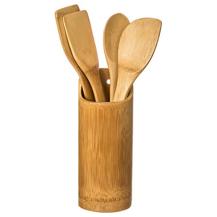 Juego de 4 utensilios con recipiente de bambú