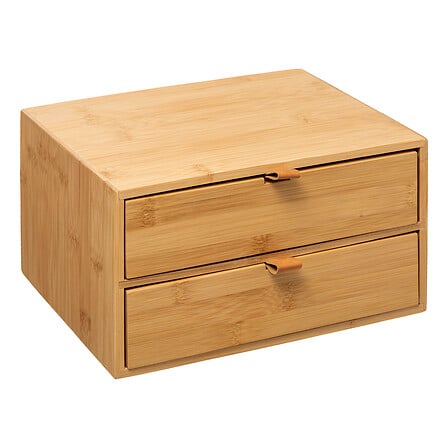 Caja de bambú y cuero con 2 cajones