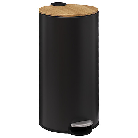 Cubo de basura con pedal de metal y bambú negro Modern color 30 l