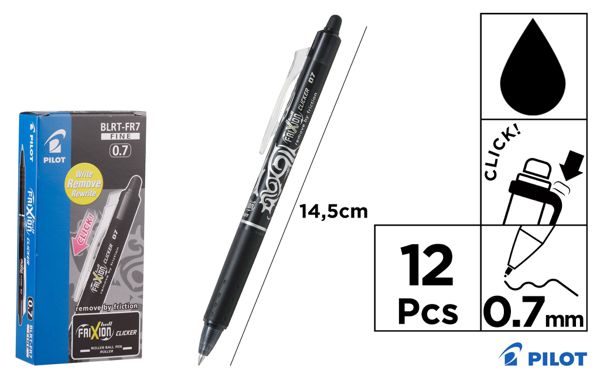 Boligrafo pilot frixion clip negro 0,7