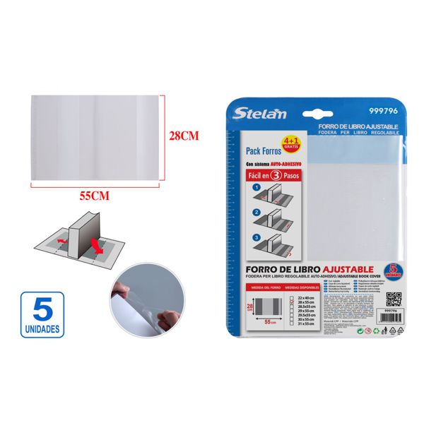 Forro de libro ajustable 5pc pp,,, ;54128-55cm