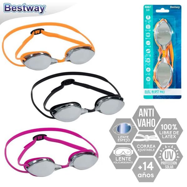 Gafa natación adulto + 14 años 3/c lentes espejo-presentado en blister