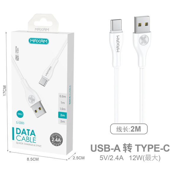 SJ-2200 Blanco TIPO C Cable moldeado por inyección 2,4A 2M