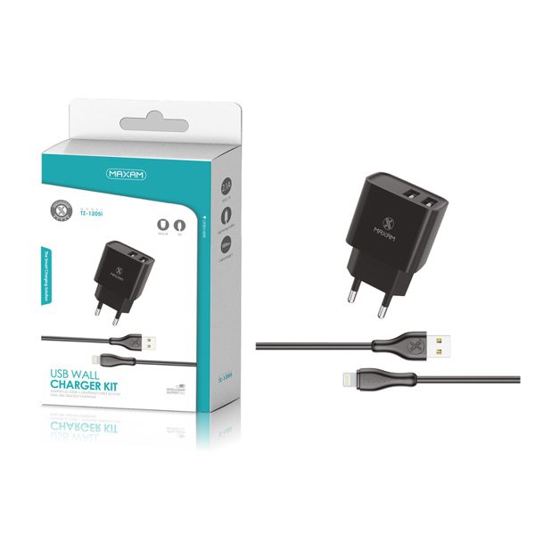 Tz-1205i black 2usb/2.1a 1m ip wall charger pack