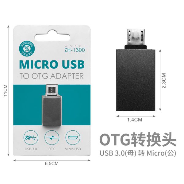 Zh-1300 negro u3.0 micro usb otg adaptador