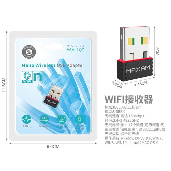 WA-100 Negro Nano Adaptador USB Inalámbrico 150Mbps