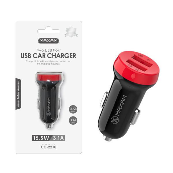 CC-2210 Negro y Rojo Cargador de coche de doble puerto de 3,1A