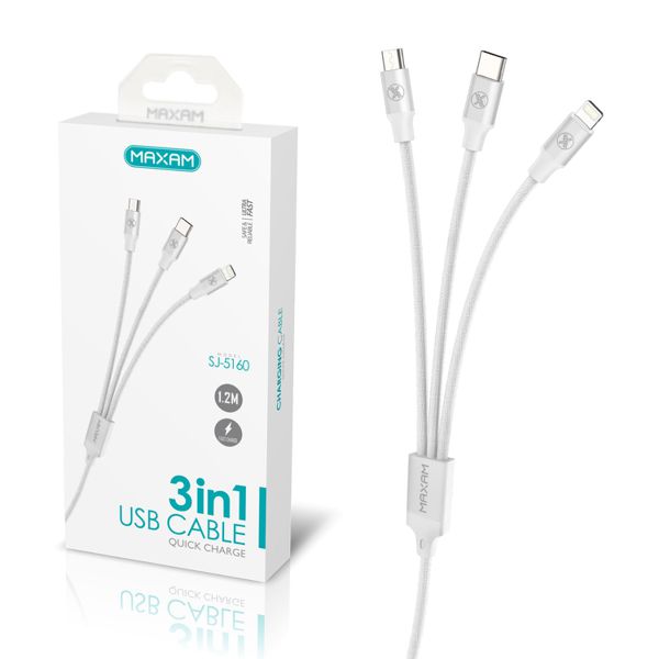 SJ-5160 Blanco Cable USB 2A 1,2M 3en1