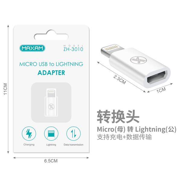 ZH-3010 Adaptador blanco de micro USB a Lightning