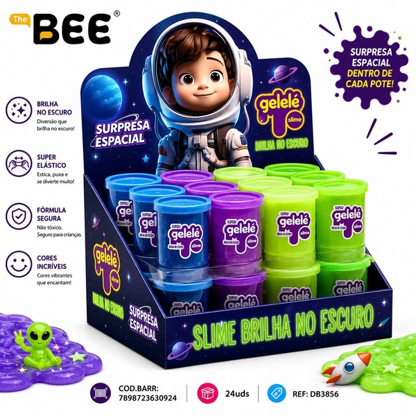 Gelelé Slíme Pote 110g4x24 Brilha no Escuro Cores Surpresa