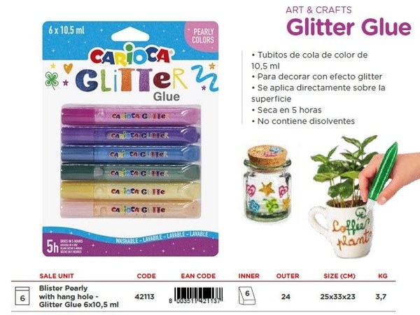 B/6 glitter glue surtido