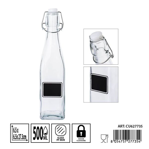 Botella de cristal 6,5x6,5x27,3cm 500ml