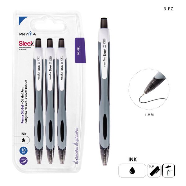 Bolígrafo de clic de gel 1mm 3pz negro
