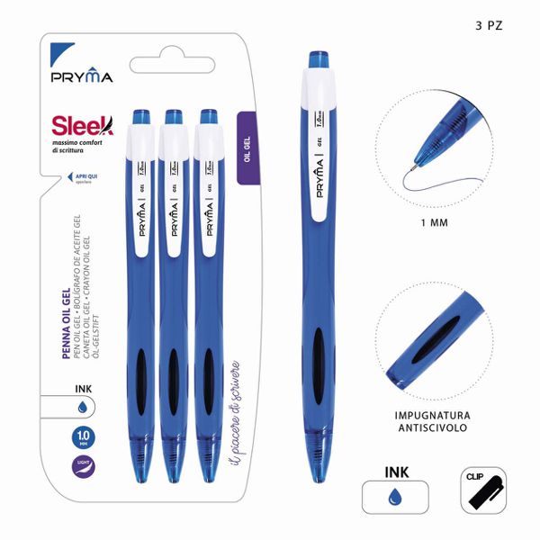 Bolígrafo de clic de gel 1mm 3pz azul