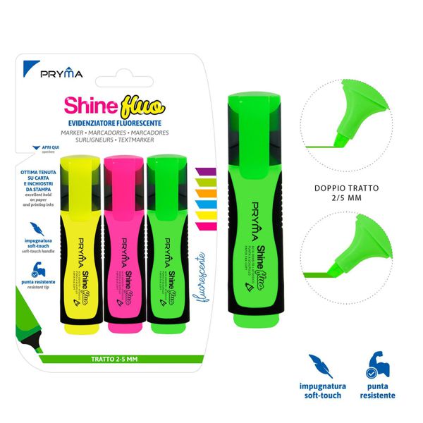 Subrayador shine cabeza plana 2/5mm 3pz
