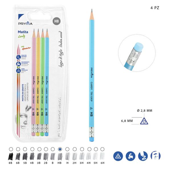 Lapiz de grafito hb con goma de borrar 4pz