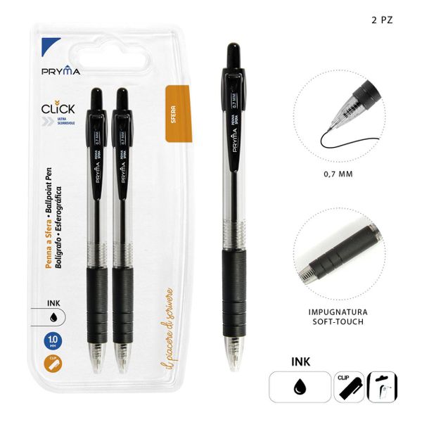 Bolígrafo de clic 1mm 2pz negro