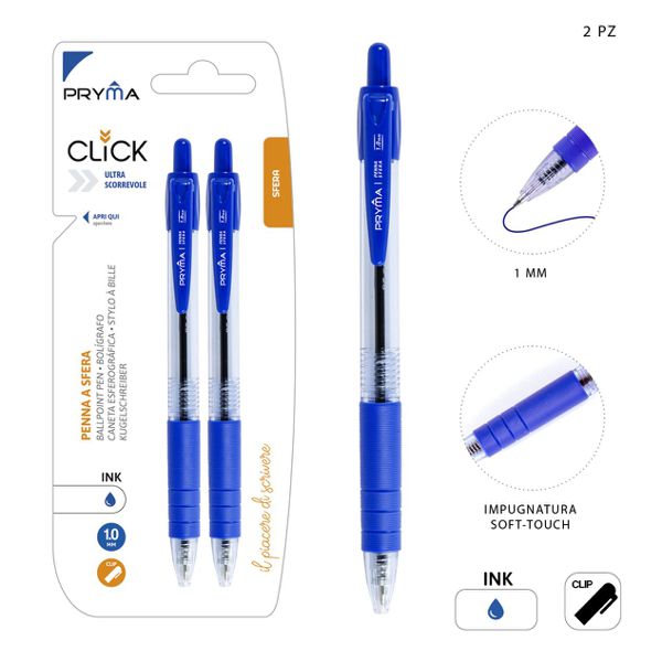 Bolígrafo de clic 1mm 2pz azul