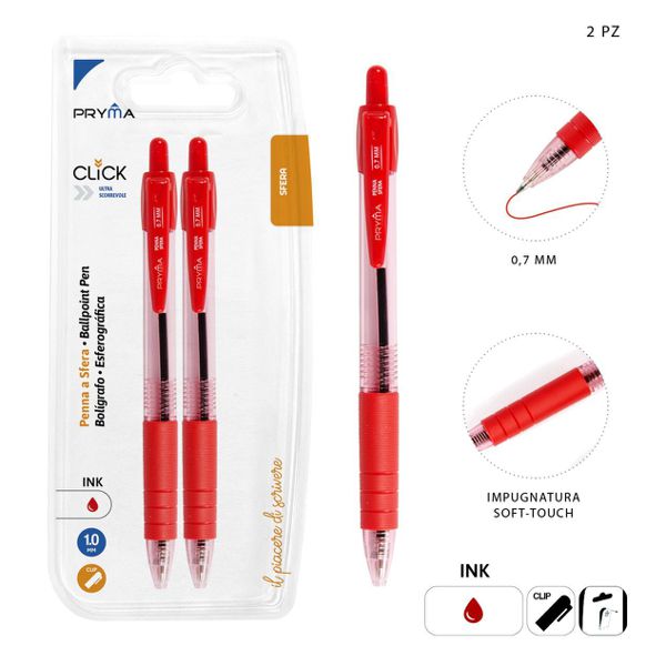 Bolígrafo de clic 1mm 2pz rojo