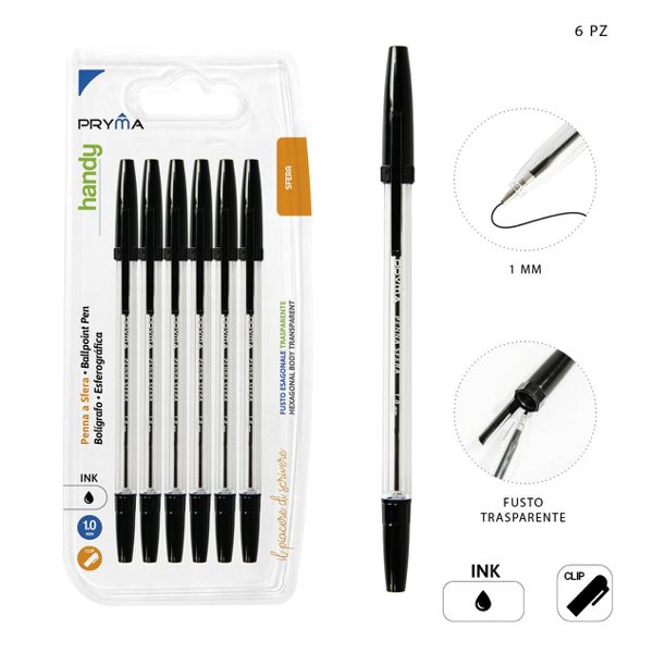 Bolígrafo con tapa 1mm 6pz negro