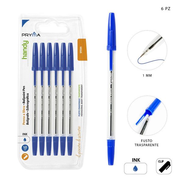 Bolígrafo con tapa 1mm 6pz azul