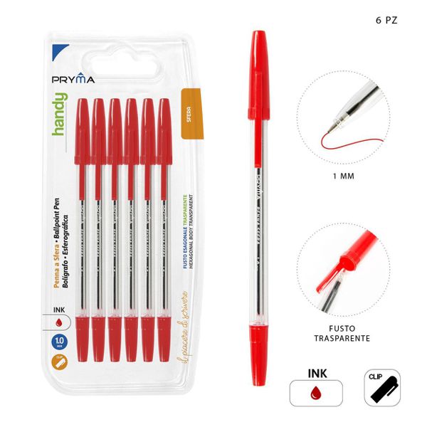 Bolígrafo con tapa 1mm 6pz rojo