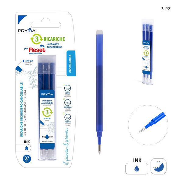 Recambio de boligrafo borrable reset 0.7mm 3pz azu