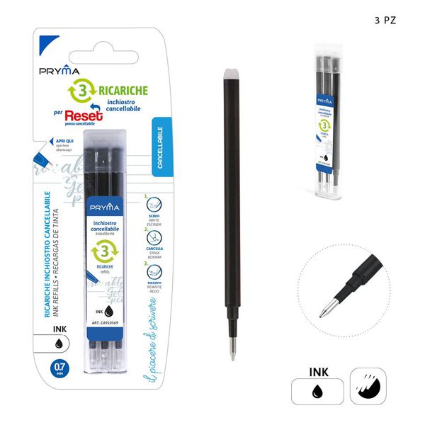 Recambio de boligrafo borrable reset 0.7mm 3pz neg