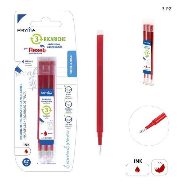 Recambio de boligrafo borrable reset 0.7mm 3pz roj