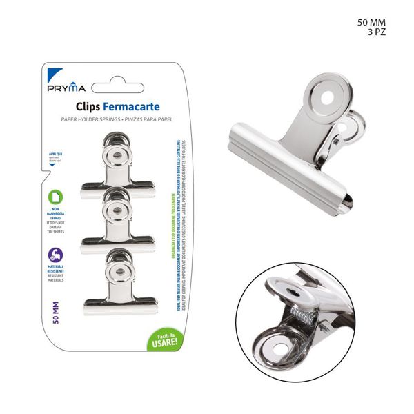 Clip de bulldog metálico 50mm 3pz plata