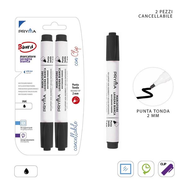 Marcador redondo para pizarra blanca 2mm 2pz negro