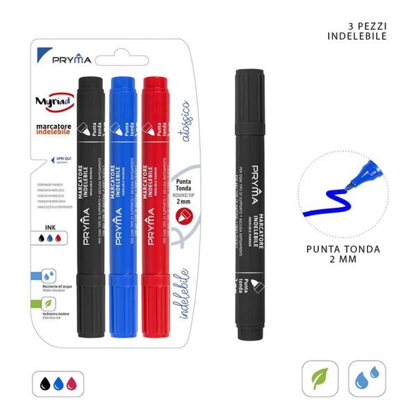 Marcador permanente redondo 2mm 3pz nbr