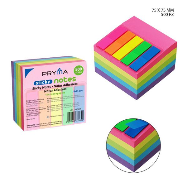 Bloc de notas 75x75mm 500ff y marcadores adhesivo