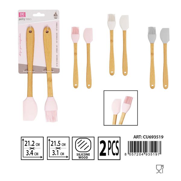Set espatulas/cepillo silicona 21,2x3,4cm/21,5x3,1