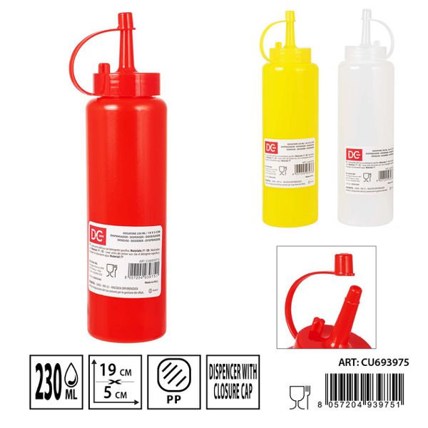 Bote dispensador salsa 230ml 19x5cm