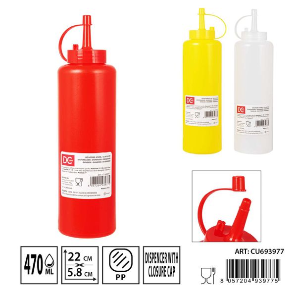 Bote dispensador salsa 470ml 22x5,8cm
