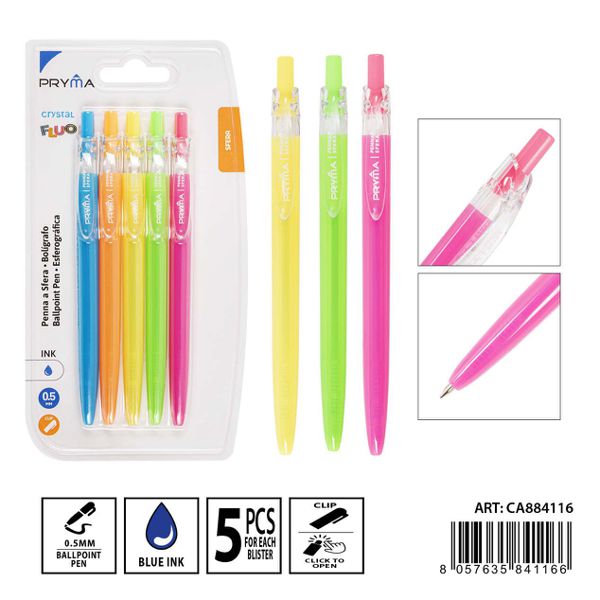 Bolígrafo fluo cristal 5uds