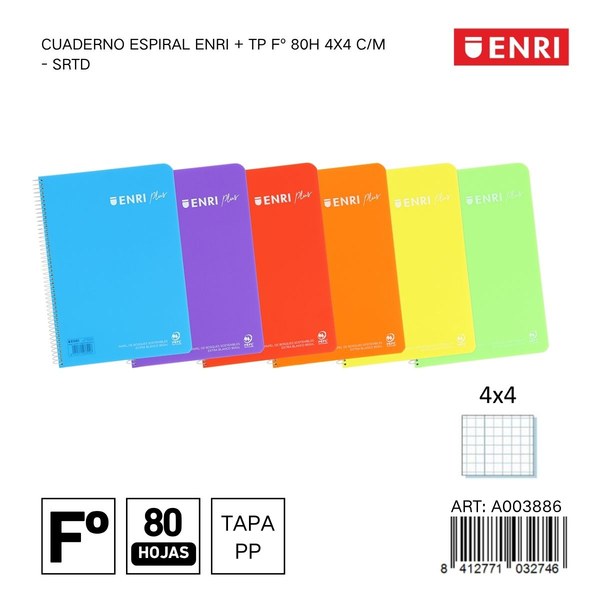 Cuaderno t.plástico fº 80h 4x4 c/m - sur