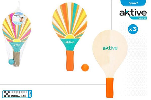 Aktive-set palas playa madera sunny sun 38x0,7x19cm c/pelota