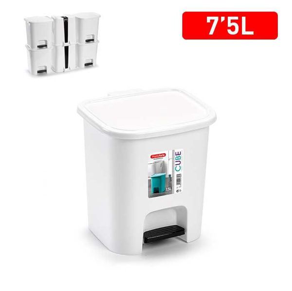 Papelera 7.5l pedal blanco