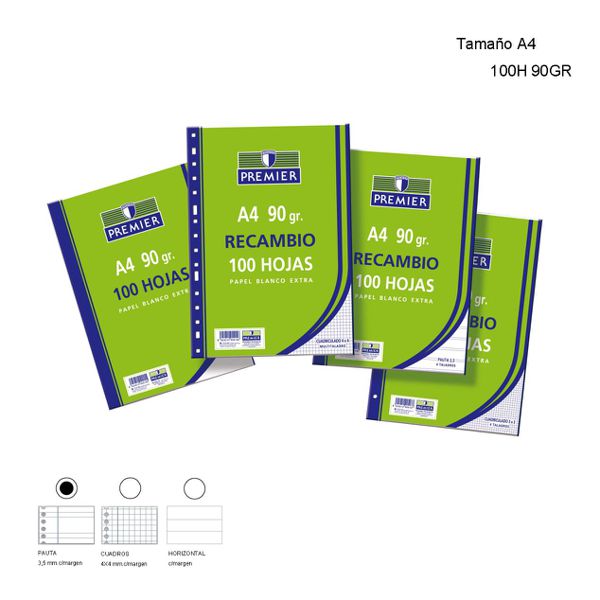 Recambio a4 90gr 100h pauta 3,5
