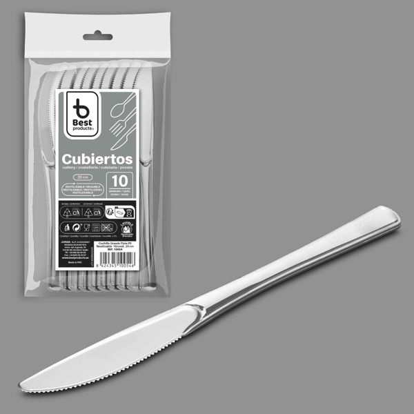 S/10 cuchillo reutilizable plata 20 cm
